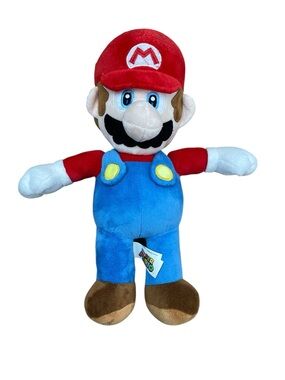 Super Mario Plush Nintendo iconic Blue Overalls & Red M hat Size: 14-15” tall